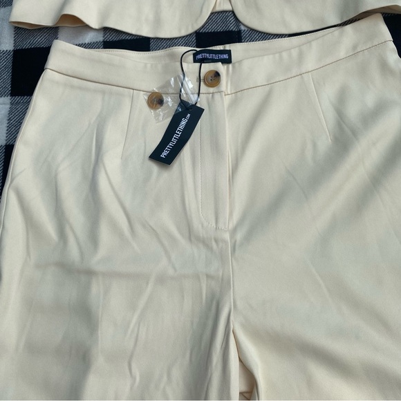 NWT PrettyLittleThing 2 Piece Suit Blazer Trousers Set Office Off White Buttons - Picture 11 of 13